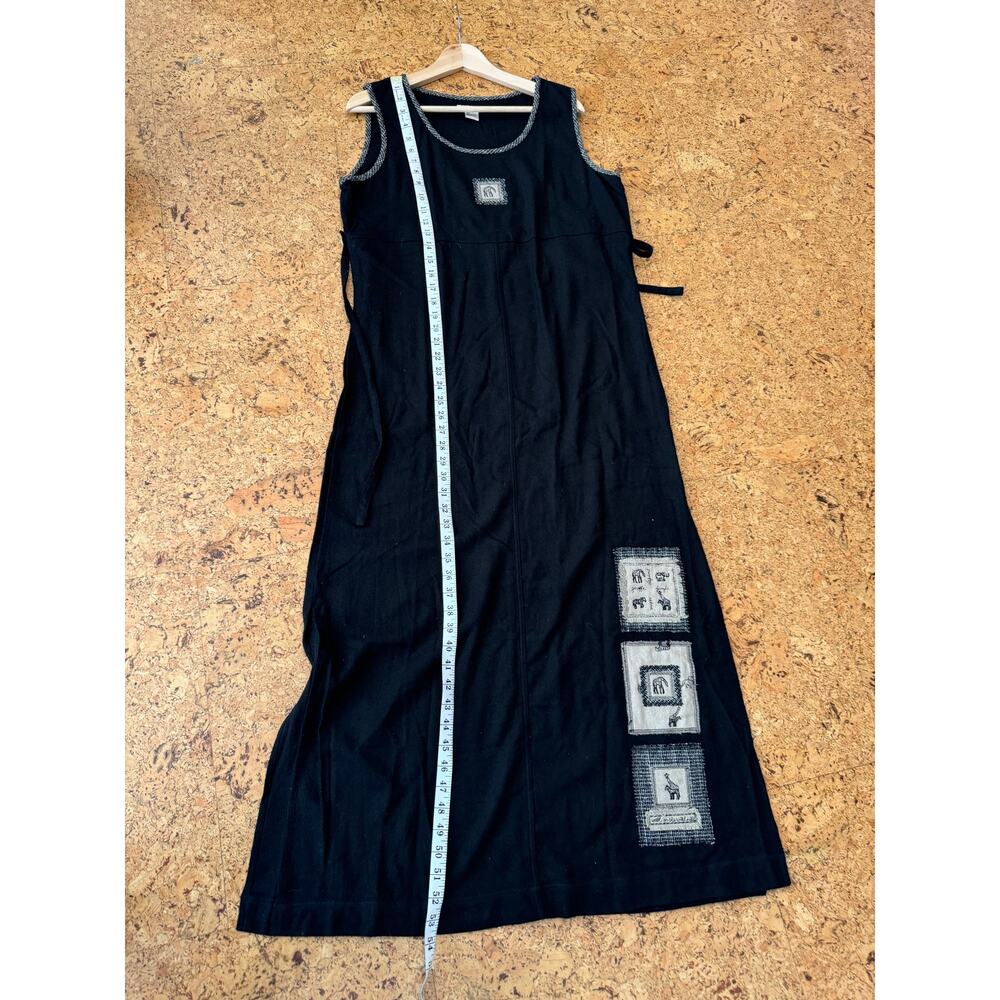 Natalie & Me Weekend Dress Sleeveless Maxi Safari patch 100% Silk tie back L - Picture 8 of 9